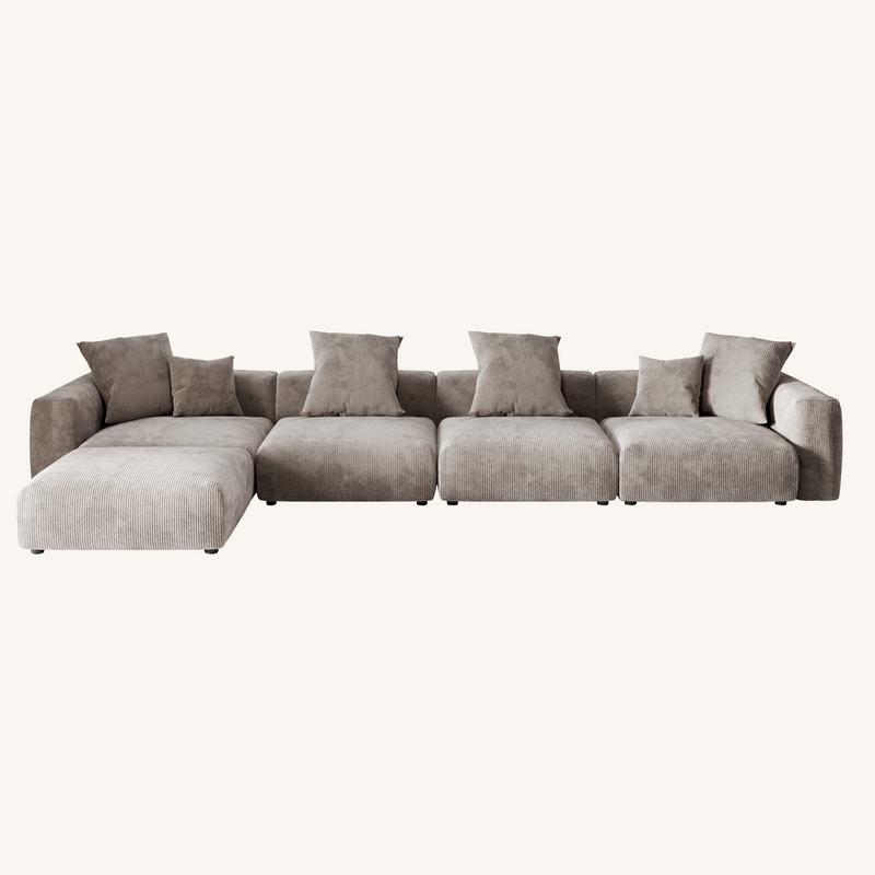 Corduroy 4-Seater Sectional in Mocha