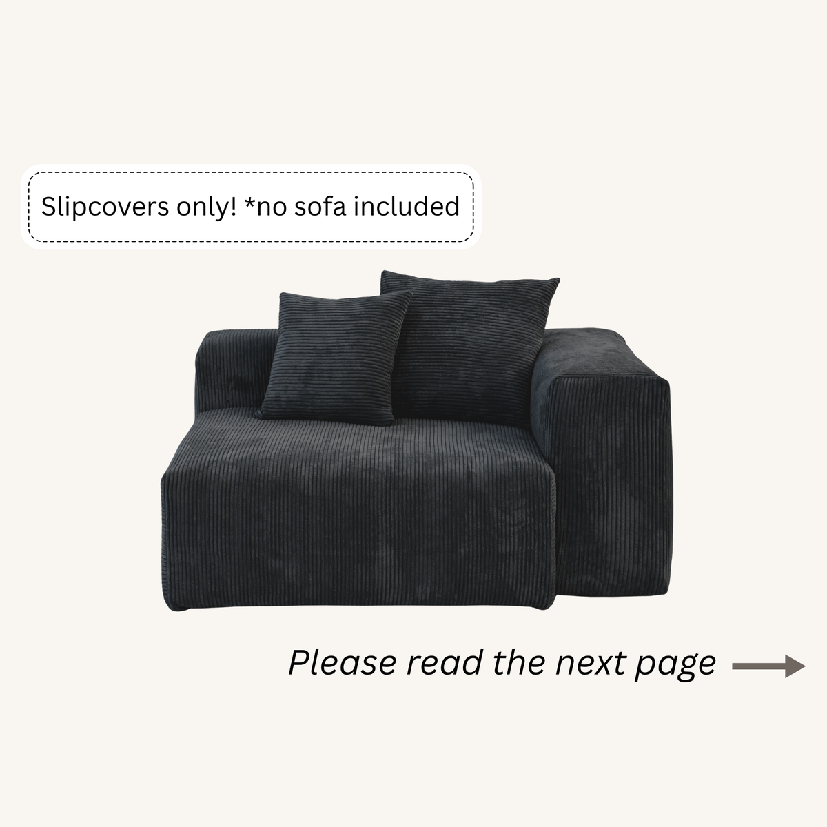 Slipcovers only! Corduroy Right Facing Armrest in Obsidian