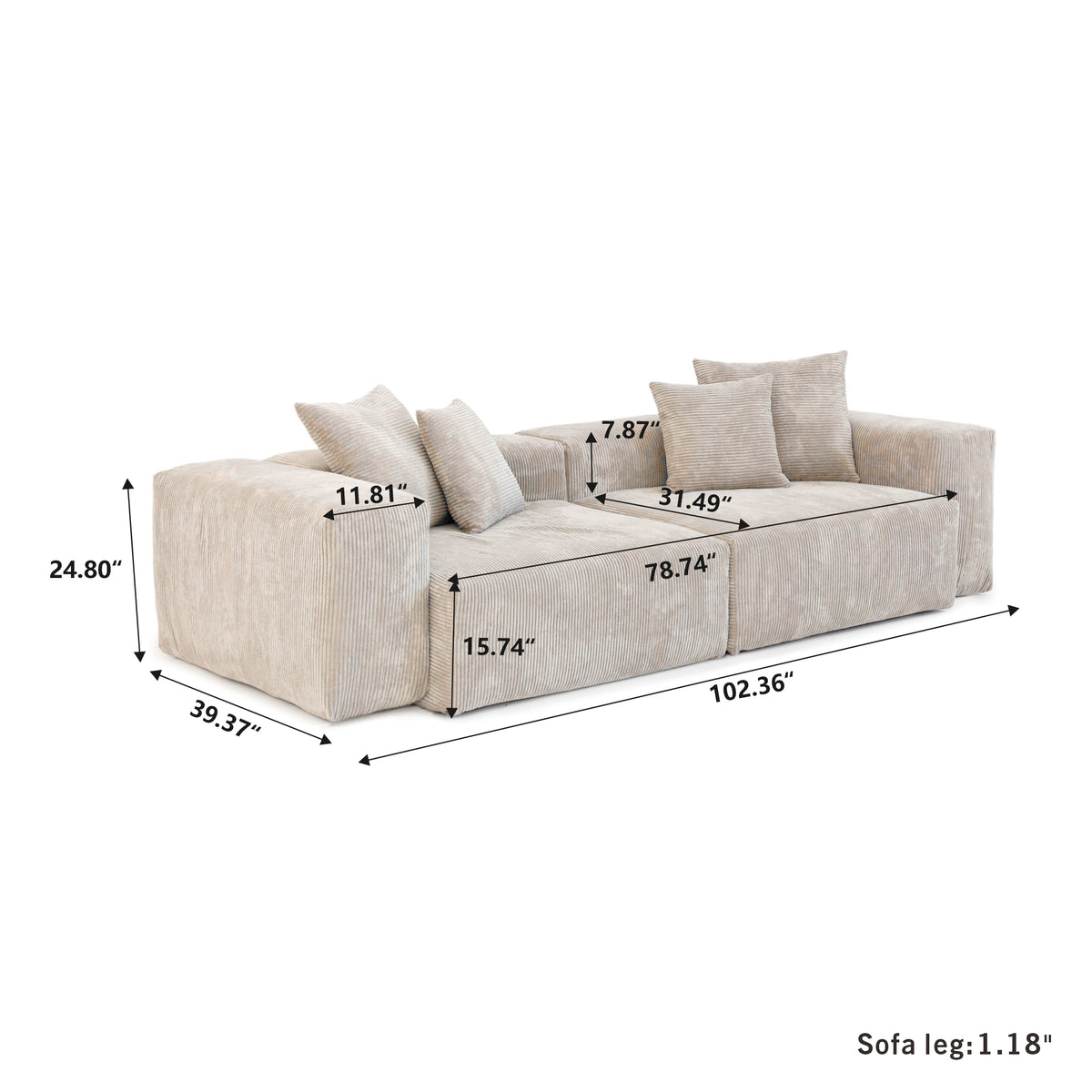 Dimensions for Corduroy 2-Seater Sofa in Sandstone in Sandstone