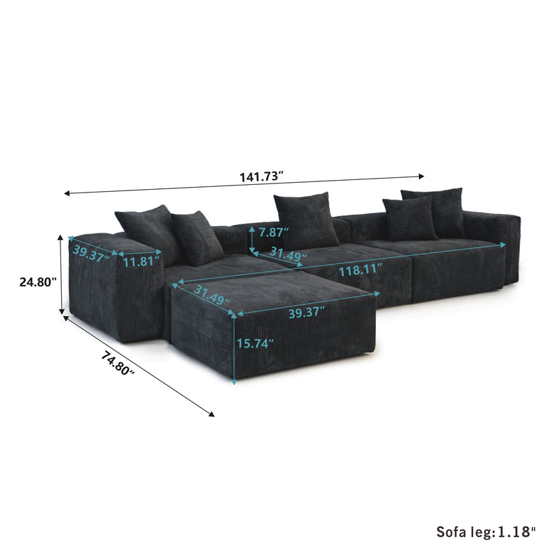 Corduroy 3-Seater Sectional in Obsidian