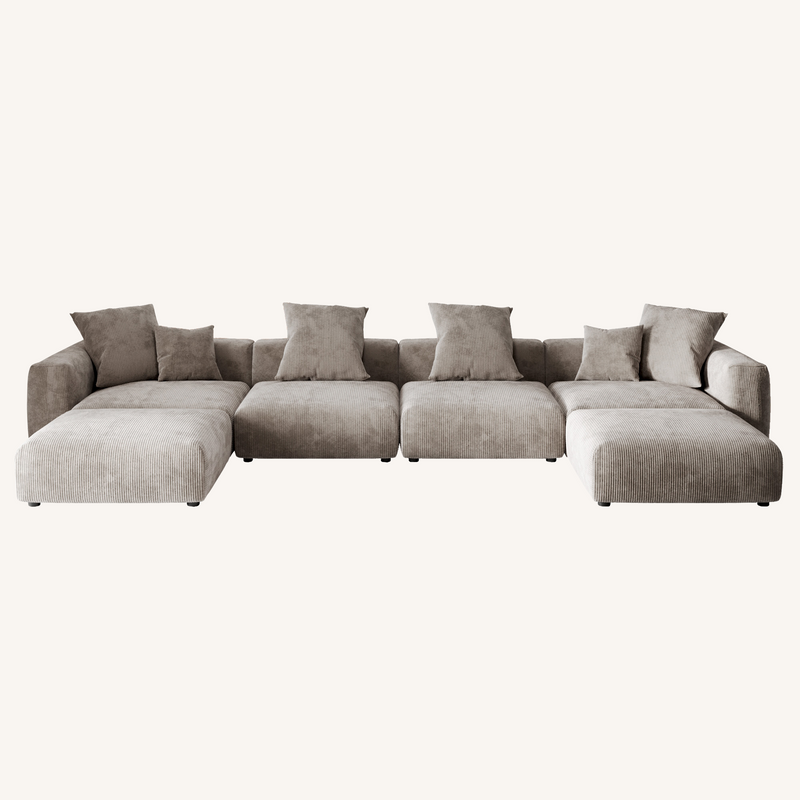 Corduroy 4-Seater U-Sectional in Mocha