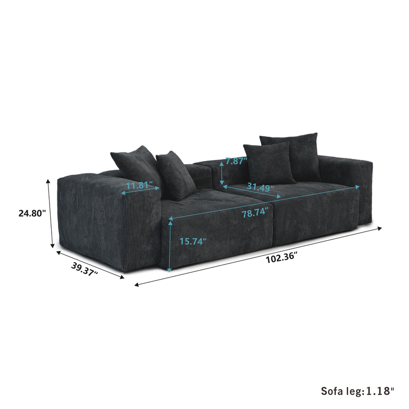 Corduroy 2-Seater Sofa in Obsidian