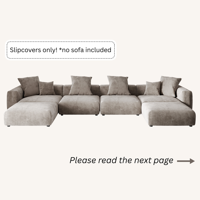 Slipcovers only! Corduroy 4-Seater U-Sectional in Mocha