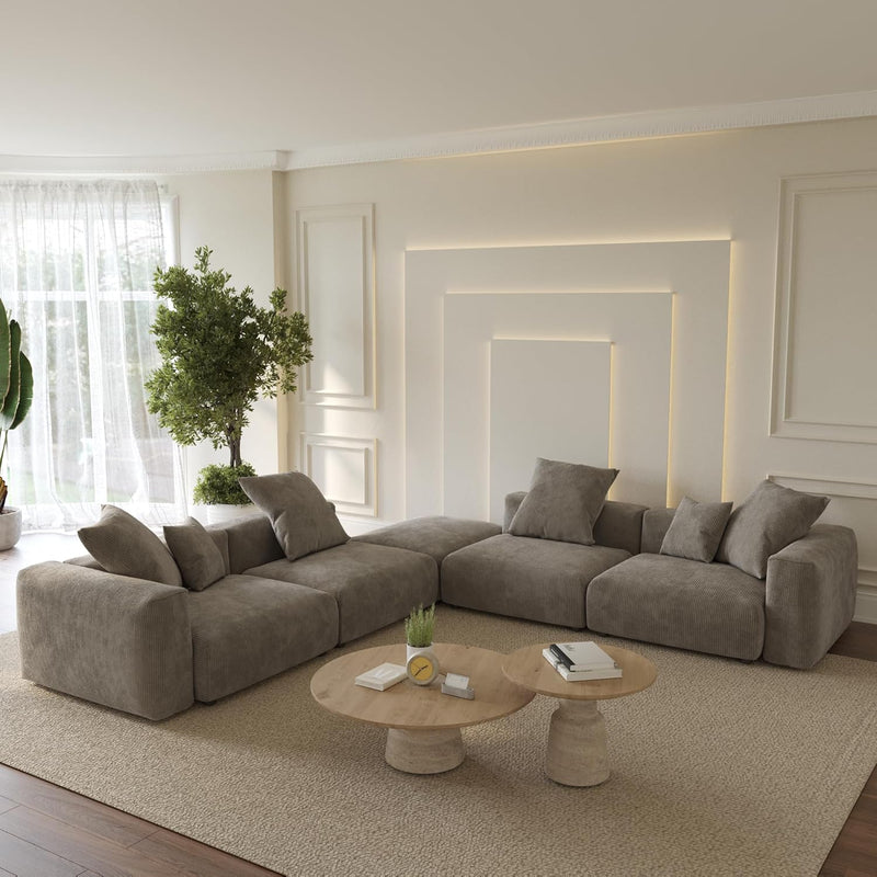 Corduroy 5-Seat Corner Sectional in Mocha