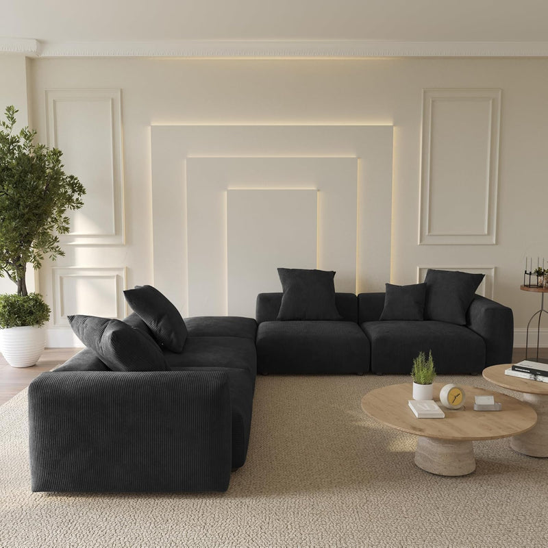 Corduroy 5-Seat Corner Sectional in Obsidian
