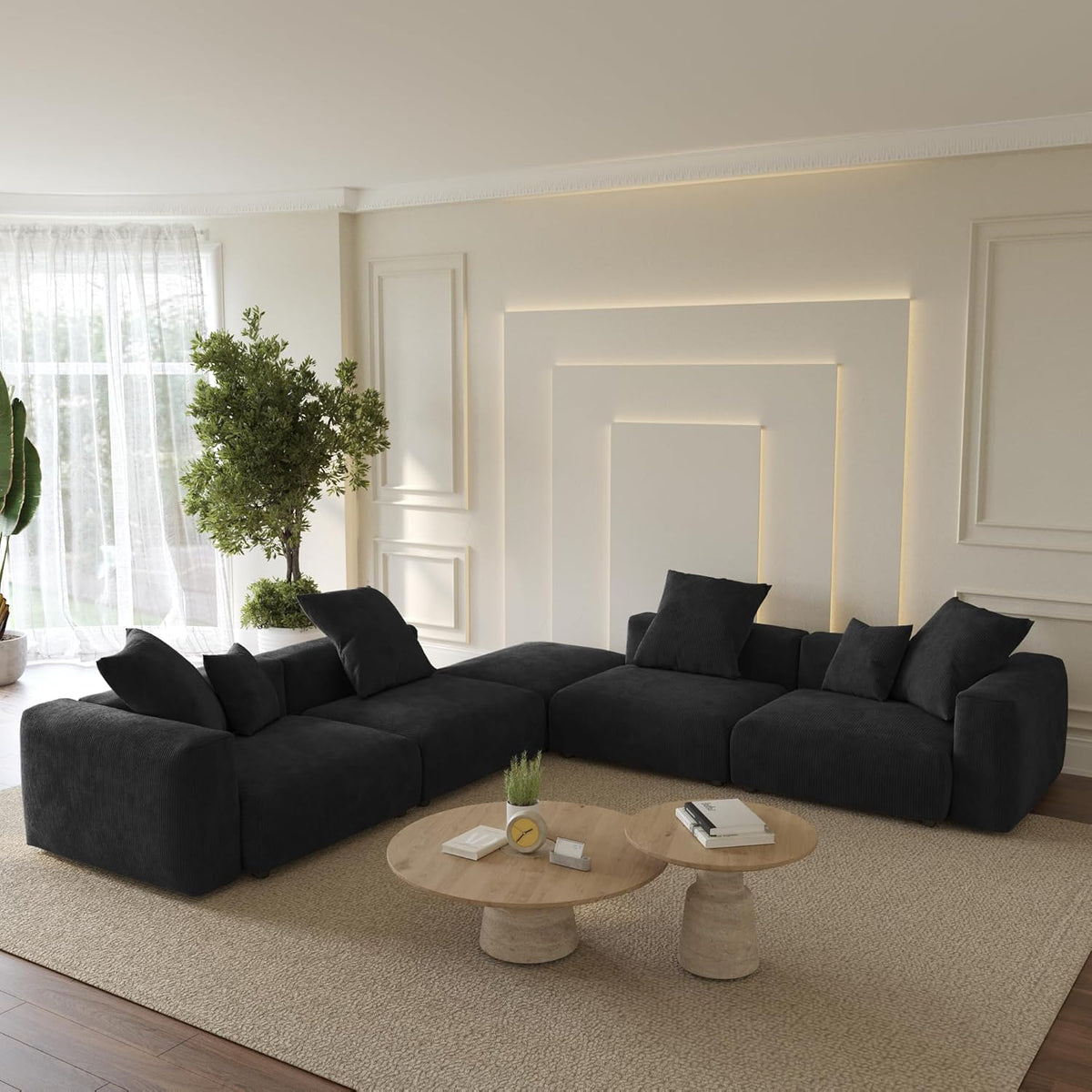 Corduroy 5-Seat Corner Sectional in Obsidian