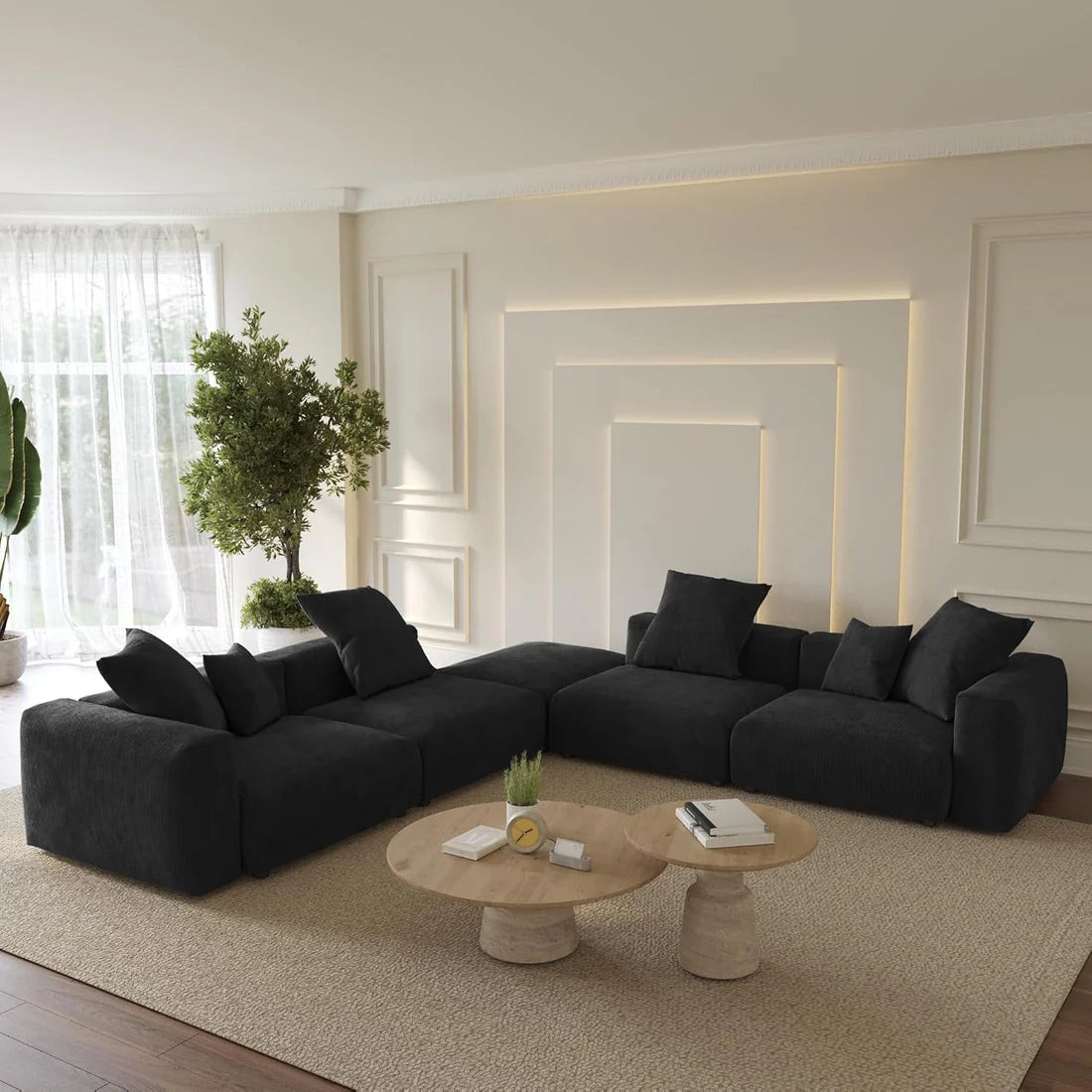Corduroy 5-Seat Corner Sectional in Obsidian in Obsidian