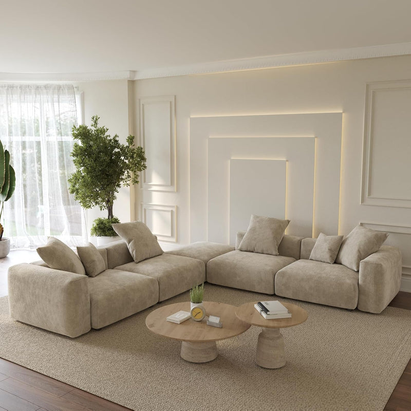 Corduroy 5-Seat Corner Sectional in Sandstone