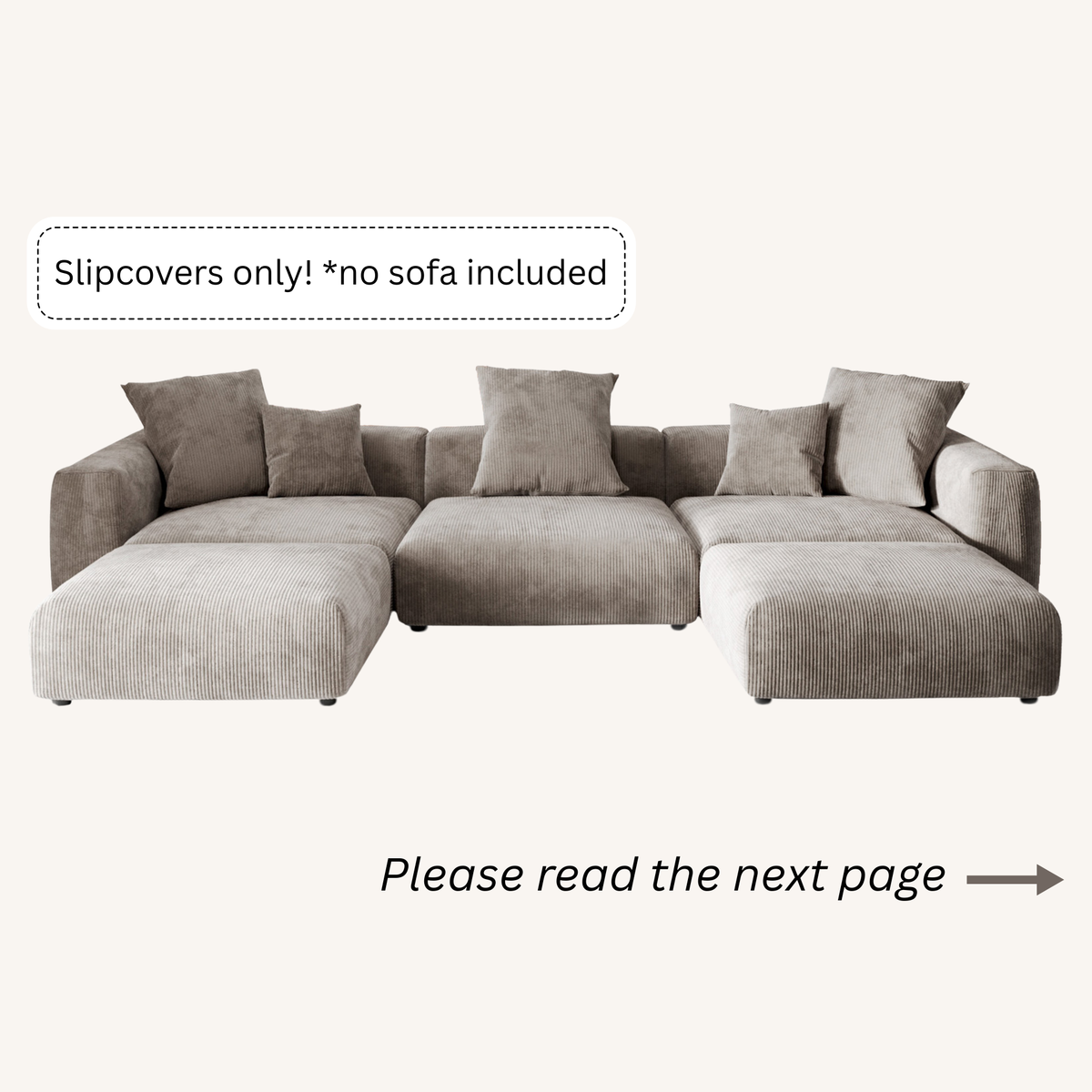 Slipcovers only! Corduroy 3-Seater U-Sectional in Mocha