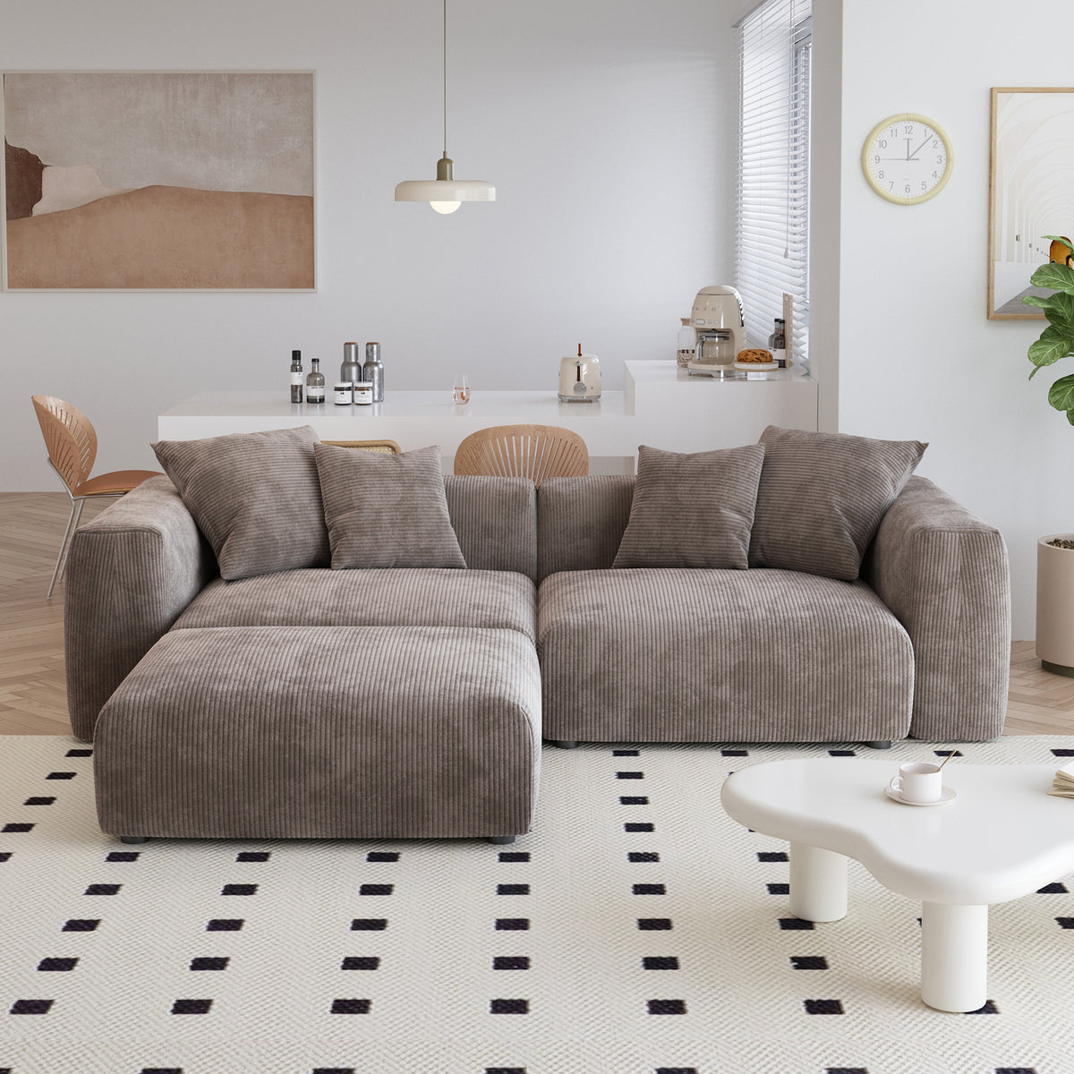 Corduroy 2-Seater Sectional in Mocha in Mocha
