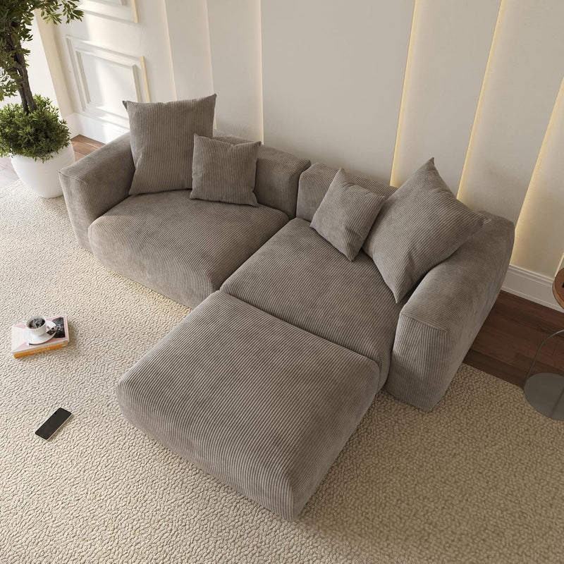 Corduroy 2-Seater Sectional in Mocha