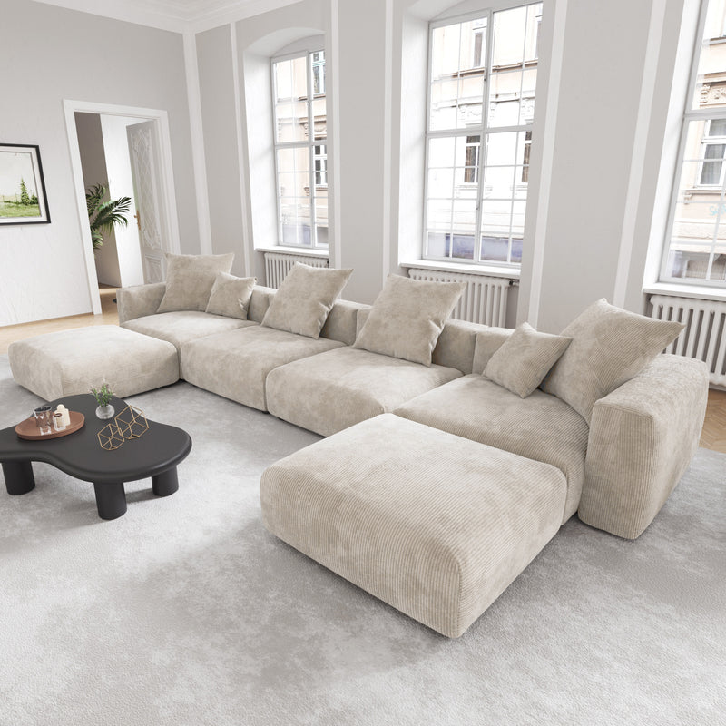Corduroy 4-Seater U-Sectional in Sandstone