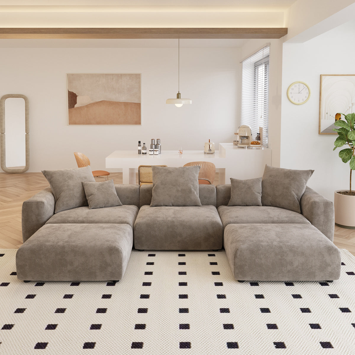 Corduroy 3-Seater U-Sectional in Mocha in Mocha