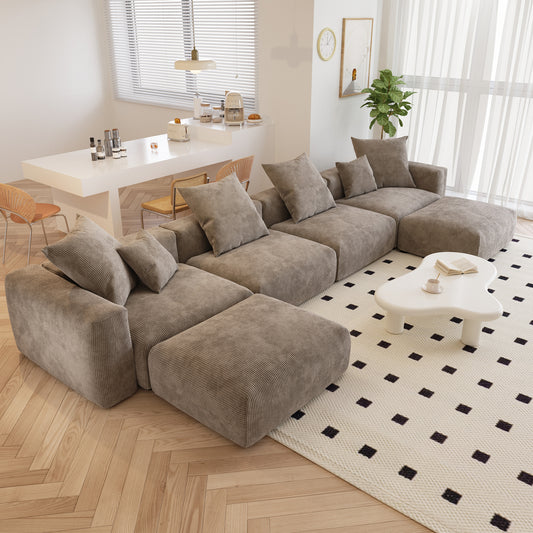 Corduroy 4-Seater U-Sectional in Mocha