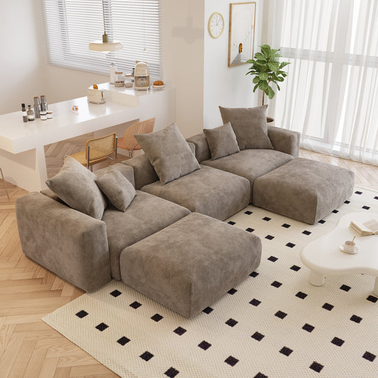 Corduroy 3-Seater U-Sectional in Mocha