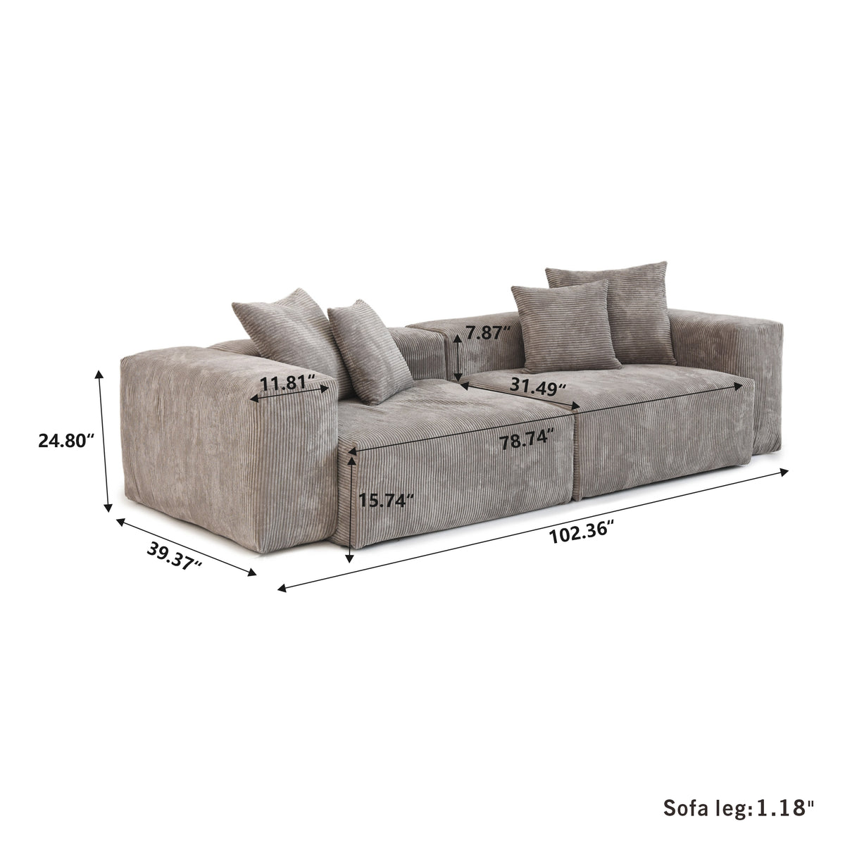 Dimensions for Corduroy 2-Seater Sofa in Mocha in Mocha