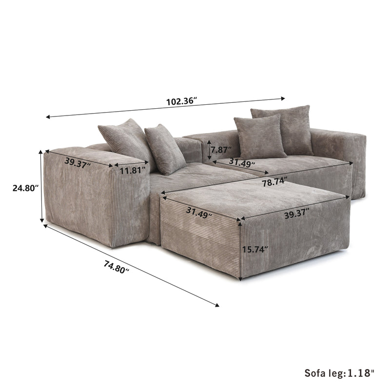 Corduroy 2-Seater Sectional in Mocha