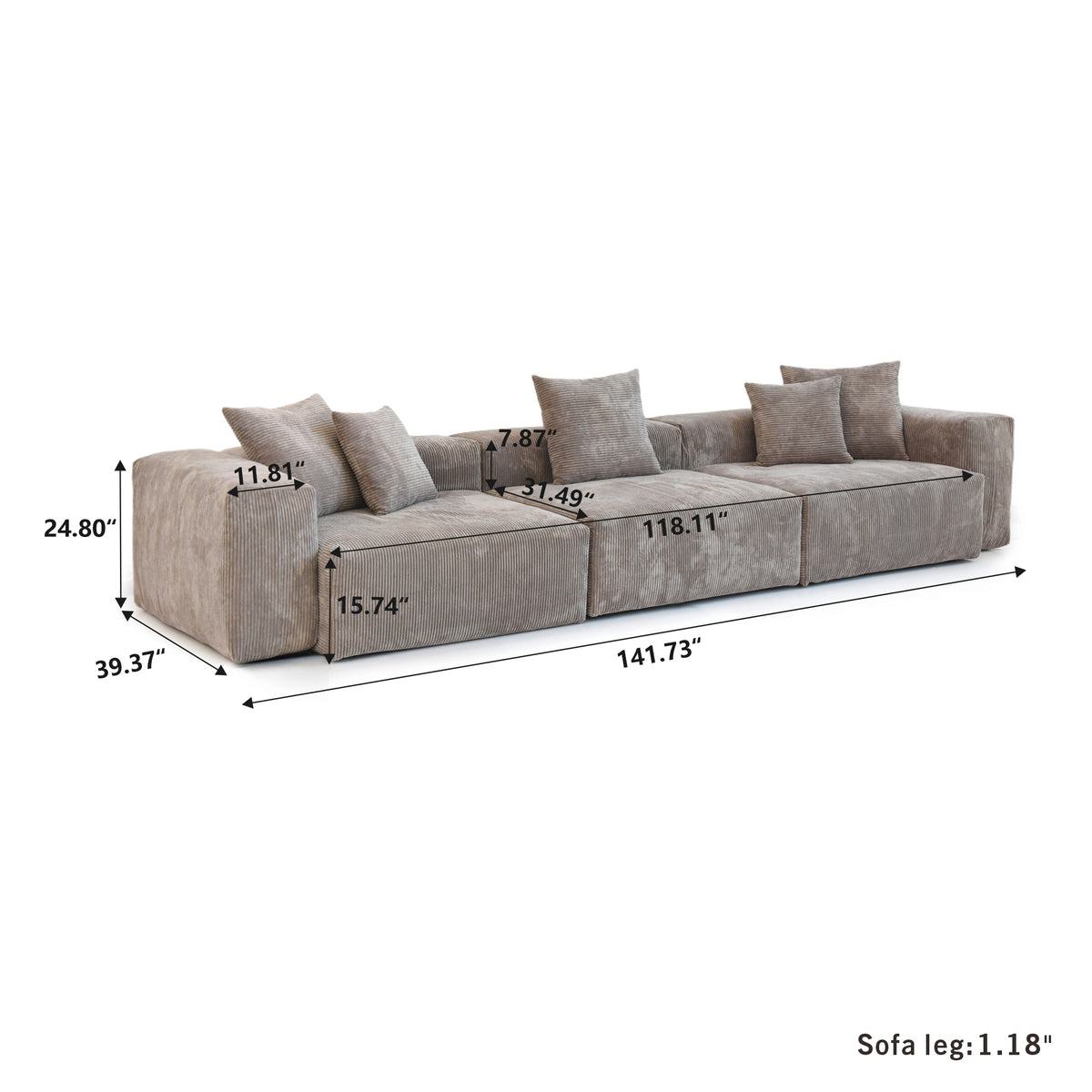 Dimensions for Corduroy 3-Seater Sofa in Mocha in Mocha