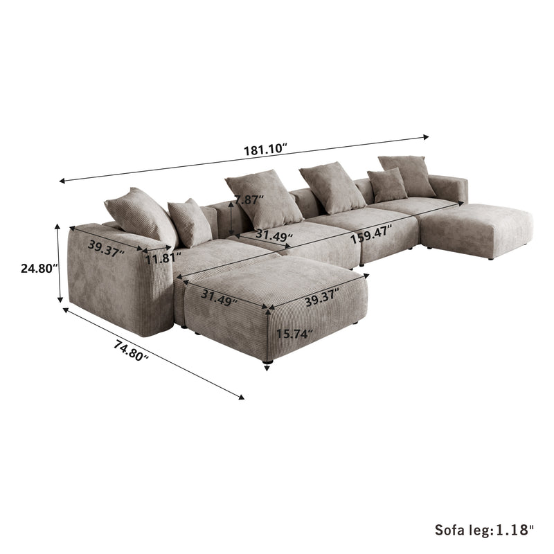 Corduroy 4-Seater U-Sectional in Mocha