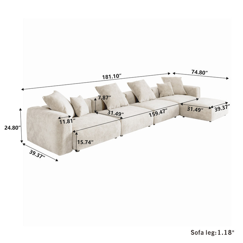Corduroy 4-Seater Sectional in Sandstone