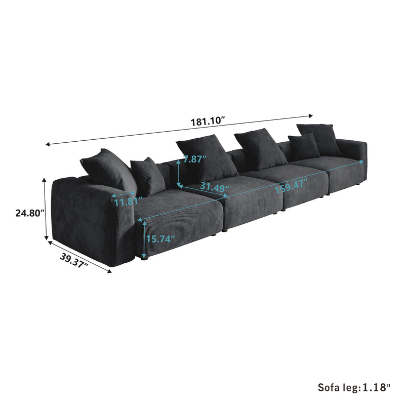 Corduroy 4-Seater Sofa in Obsidian