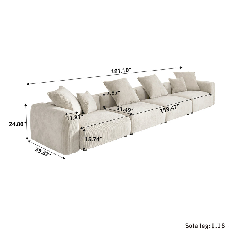 Corduroy 4-Seater Sofa in Sandstone