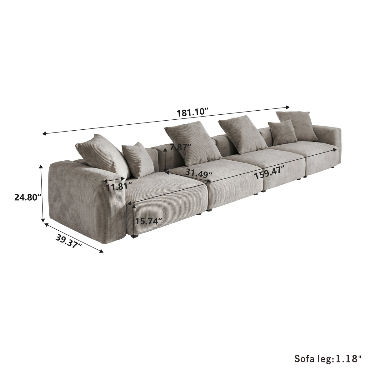 Dimensions for Corduroy 4-Seater Sofa in Mocha in Mocha
