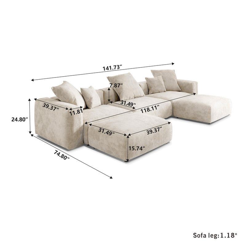 Corduroy 3-Seater U-Sectional in Sandstone