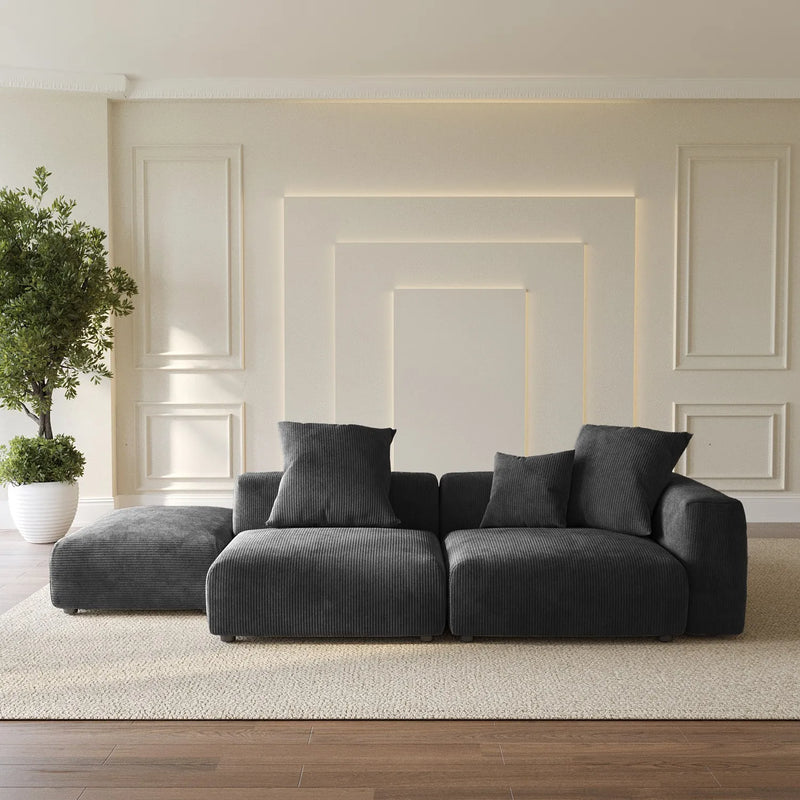 Corduroy 5‑Seat Modular Pit Sectional in Obsidian