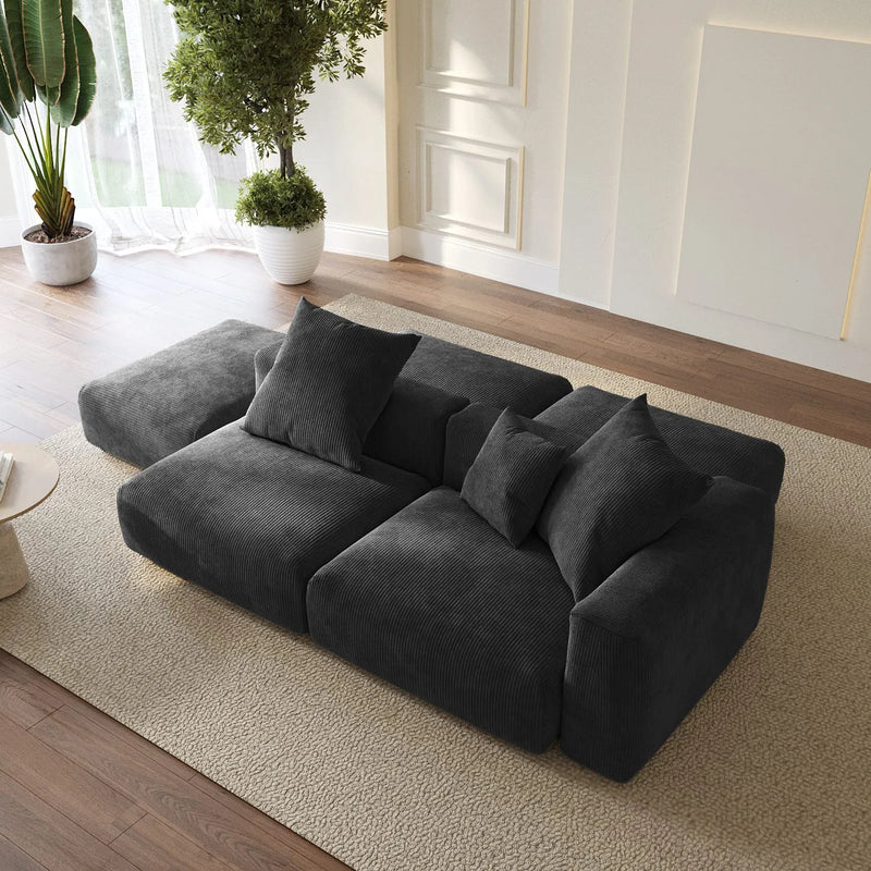 Corduroy 5‑Seat Modular Pit Sectional in Obsidian