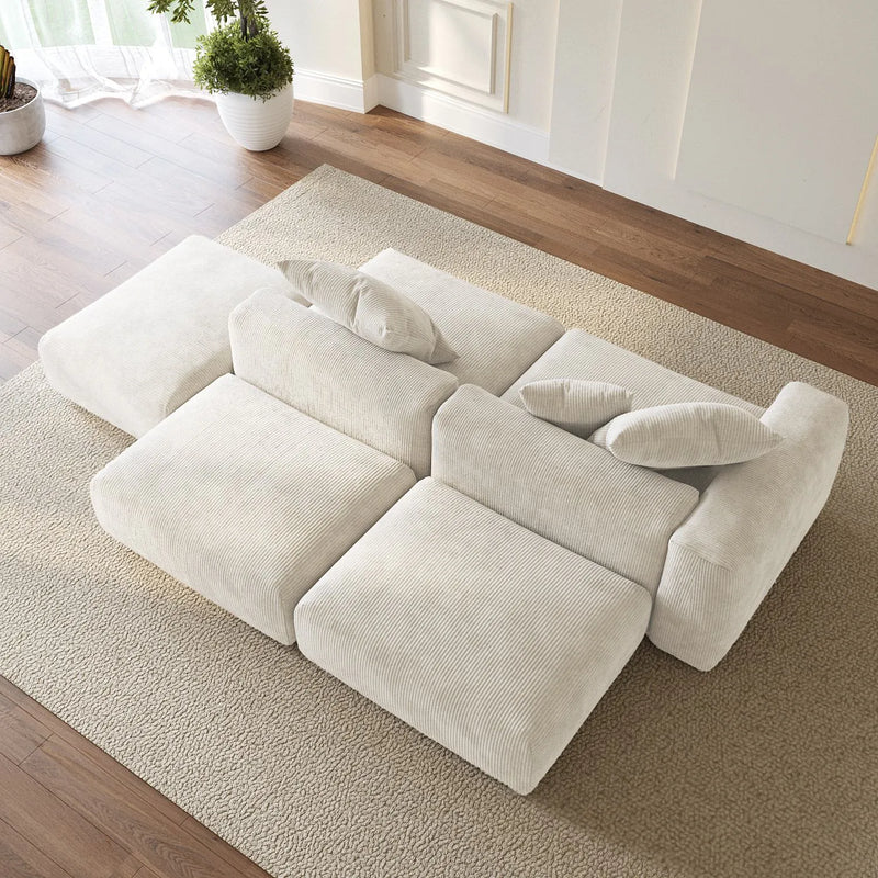 Corduroy 5‑Seat Modular Pit Sectional in Sandstone