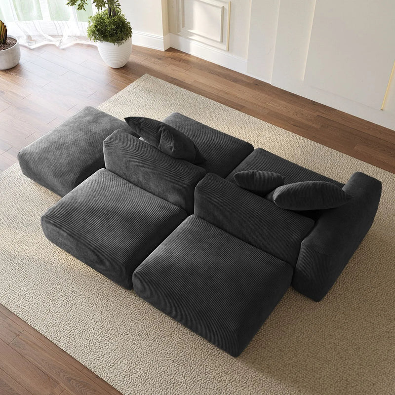 Corduroy 5‑Seat Modular Pit Sectional in Obsidian