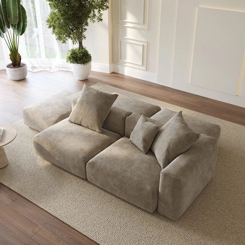 Corduroy 5‑Seat Modular Pit Sectional in Mocha