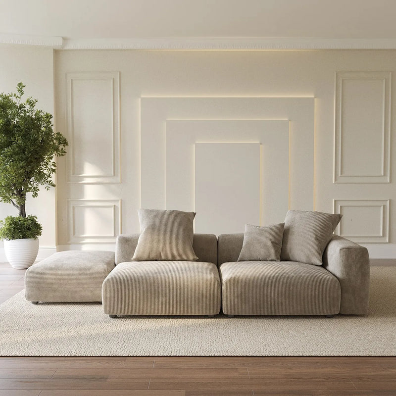 Corduroy 5‑Seat Modular Pit Sectional in Mocha