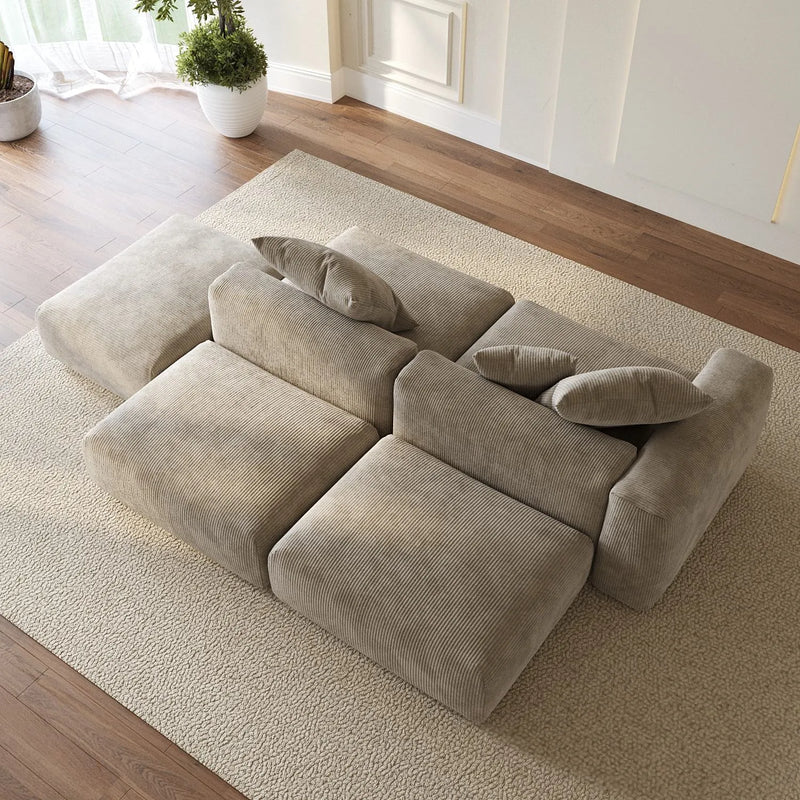 Corduroy 5‑Seat Modular Pit Sectional in Mocha